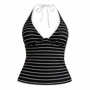 ANNE COLE Blue White Stripe Halter Tankini Size L
